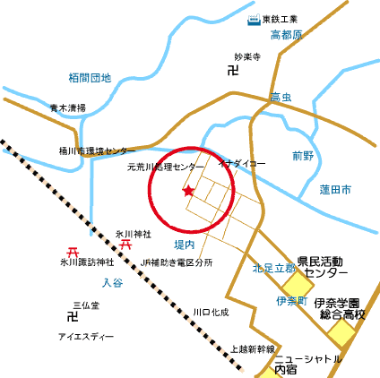 内宿駅からアースダンボール本社への地図